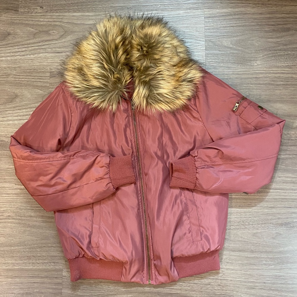 Mauve Fur Bomber Jacket